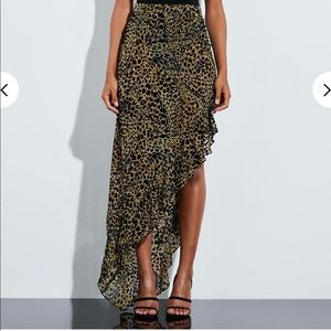 Animal print velvet frill maxi skirt